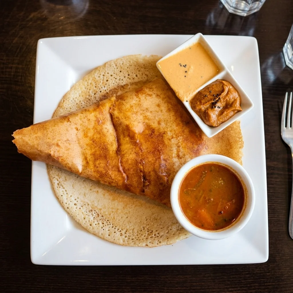 Masala Dosa at Swad Restaurant Lethbridge - crispy South Indian dosa with spiced potato masala filling